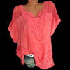 Image of Short Sleeve Women's Blouses And Loose White Lace Patchwork Shirt