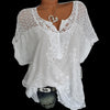 Image of Short Sleeve Women's Blouses And Loose White Lace Patchwork Shirt