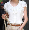 Image of Short Sleeve Ruffles Chiffon Blouse Solid White Casual Summer Blouses