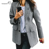 Image of AEL Long Sleeve Plaid Women's Blazer with Lapel Collar