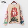Image of women O-neck long sleeve pullover knitted over-sized hoodie sweatshirts