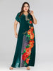 Image of Boho Ethnic Women Short Sleeve Maxi Dress Plus Size Loose Print Floral Dresses Summer V-neck Casual Loose Kaftan Dubai Dress New