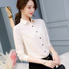 Image of Long Sleeve Lapel White Blouse Office Ladies Work Blouses