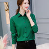 Image of Long Sleeve Lapel White Blouse Office Ladies Work Blouses