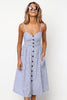 Image of Button Striped Print Cotton Linen Casual Summer Dress 2019 Sexy Spaghetti Strap V-neck Off Shoulder Women Midi Dress Vestidos