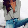 Image of Casual Solid Color ladies office Sexy Buttons Long sleeve Blouse