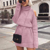 Image of Danjeaner Autumn Winter Turtleneck Off Shoulder Knitted Sweater Dress Women Solid Slim Plus Size Long Pullovers Knitting Jumper