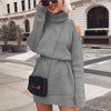 Image of Danjeaner Autumn Winter Turtleneck Off Shoulder Knitted Sweater Dress Women Solid Slim Plus Size Long Pullovers Knitting Jumper