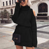 Image of Danjeaner Autumn Winter Turtleneck Off Shoulder Knitted Sweater Dress Women Solid Slim Plus Size Long Pullovers Knitting Jumper