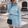 Image of Danjeaner Autumn Winter Turtleneck Off Shoulder Knitted Sweater Dress Women Solid Slim Plus Size Long Pullovers Knitting Jumper