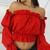 Image of Candy Color Off Shoulder Crop Tops women