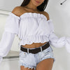 Image of Candy Color Off Shoulder Crop Tops women