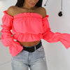 Image of Candy Color Off Shoulder Crop Tops women