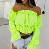 Image of Candy Color Off Shoulder Crop Tops women