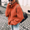 Image of Forefair Oversize Turtleneck Knitted Sweater Winter Knitwear Plus Size Slim Solid Green Orange White Warm Casual Sweater Women