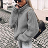 Image of Forefair Oversize Turtleneck Knitted Sweater Winter Knitwear Plus Size Slim Solid Green Orange White Warm Casual Sweater Women
