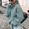 Image of Forefair Oversize Turtleneck Knitted Sweater Winter Knitwear Plus Size Slim Solid Green Orange White Warm Casual Sweater Women