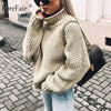 Image of Forefair Oversize Turtleneck Knitted Sweater Winter Knitwear Plus Size Slim Solid Green Orange White Warm Casual Sweater Women