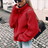 Image of Forefair Oversize Turtleneck Knitted Sweater Winter Knitwear Plus Size Slim Solid Green Orange White Warm Casual Sweater Women