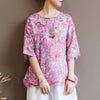 Image of High end pure Ramie women's coat summer thin color pure hemp shirt half sleeve loose retro Chinese disc buckle