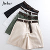 Image of Jielur All-match 4 Solid Color Sashes Casual Women Shorts A-line High Waist Slim Summer Shorts Feminino Chic S-XXL Ladies Bottom