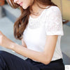 Image of Ladies office Shirt Women White Lace Blouse Short Sleeve