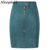 Image of Neophil Women Suede Mini Pencil Skirts Female Vintage Style 2019 Winter Front Zipper Button Ladies Short Skirts Tutu Saia S1911