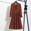Image of New Chiffon summer Dress Women Bow Spring Small Floral Long Sleeve Polka Elastic Waist Leopard Vintage Pleated Collar Vestidos