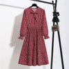 Image of New Chiffon summer Dress Women Bow Spring Small Floral Long Sleeve Polka Elastic Waist Leopard Vintage Pleated Collar Vestidos