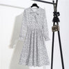 Image of New Chiffon summer Dress Women Bow Spring Small Floral Long Sleeve Polka Elastic Waist Leopard Vintage Pleated Collar Vestidos