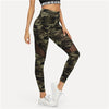 Image of Multicolor Mesh Insert Camo Print Leggings Sporting Patchwork Sheer Crop Pants