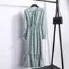 Image of Summer Korean Chiffon Women Dress Elegant Ladies Vintage Long Dress Boho Floral Office Long Sleeve Vestidos Clothing 5LYQ003
