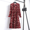 Image of Summer Korean Chiffon Women Dress Elegant Ladies Vintage Long Dress Boho Floral Office Long Sleeve Vestidos Clothing 5LYQ003