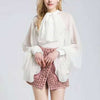 Image of Chiffon Blouse Shirt Women Lantern Sleeve Tulle Transparent