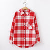 Image of women chic over-sized plaid blouse long sleeve