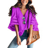 Image of V Neck Flared Sleeves Mesh Patchwork Shirts Summer Plus Size