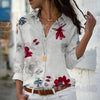 Image of Women Blouses Autumn Elegant Long Sleeve Print V-Neck Chiffon Blouse