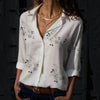 Image of Women Blouses Autumn Elegant Long Sleeve Print V-Neck Chiffon Blouse