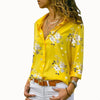 Image of Women Blouses Autumn Elegant Long Sleeve Print V-Neck Chiffon Blouse
