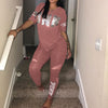 Image of Women Two Piece Set Summer Pink Letter Print Tracksuits