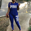 Image of Women Two Piece Set Summer Pink Letter Print Tracksuits
