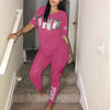 Image of Women Two Piece Set Summer Pink Letter Print Tracksuits
