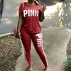 Image of Women Two Piece Set Summer Pink Letter Print Tracksuits