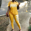 Image of Women Two Piece Set Summer Pink Letter Print Tracksuits
