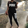 Image of Women Two Piece Set Summer Pink Letter Print Tracksuits