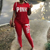 Image of Women Two Piece Set Summer Pink Letter Print Tracksuits