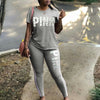 Image of Women Two Piece Set Summer Pink Letter Print Tracksuits