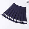 Image of XS-XXL Four Colors High Waist A-Line Women Skirt Striped Stitching Sailor Pleated Skirt Elastic Waist Sweet Girls Dance Skirt