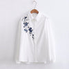 Image of ih Floral Embroidery Striped Blouse Women Long Sleeve Shirt And Casual Cotton Blusa Plus Size 3XL Office Lady