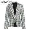 Image of Vintage 2 piece set plaid blazer women Buttons double breast office lady blazer jackets